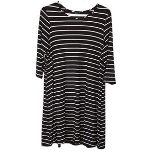Reitmans Striped Lightweight ALine Dress Black Tan White Womens Size L New